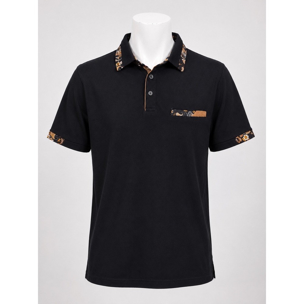 Consequence Knitwear Mens Black Paisley  Collar Polo Small Short Sleeve Retro